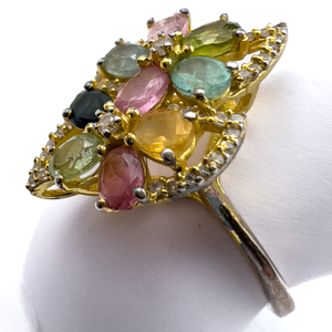 lot 59 image: Stauer Yellow Plated Sterling Silver Ring, Set With Multicolor Stones . Size 7 - 7.25.
