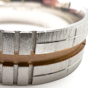 lot 55 image: Wedding Ring Sample Scratch Finish With Geometric Pattern Rhodium & Rose Gold Plated Ring