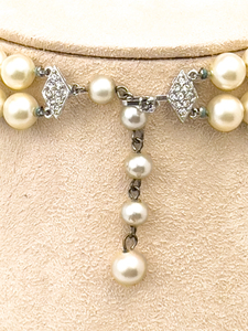 lot 149 image: Marvella Double Strand, Choker Length Simulated Pearl Base Metal Bead Necklace. Rhinestone Clasp.