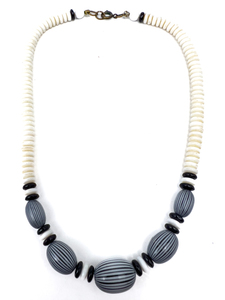 lot 151 image: Black and white bead, Unknown Maker, Brass Bead Necklace.