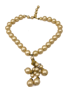 lot 154 image: Decorated tassel, simulated pearl, Vintage Bead Necklace. Golden Rhinestone Rondels.