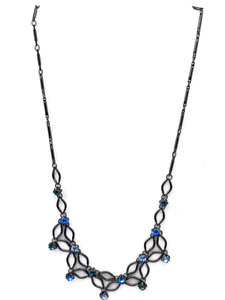 lot 155 image: 1928 Jewelry Co Antique Patina, Blue Rhinestone Base Metal Bib Necklace.