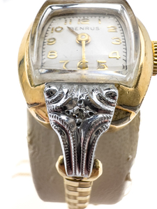 lot 201 image: Ladys Benrus White dial, Diamond, 10k Rolled Gold Plate. Mechanical Watch. Not Working