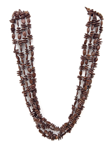 lot 205 image: Hawaiian Koa seed, Unknown Maker, Four Strand Base Metal Multi-Strand Bead Necklace.