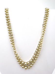 lot 209 image: Graduated Matinee Length Simulated Pearl, Double-Strand Bead Necklace. Rhinestone Clasp.