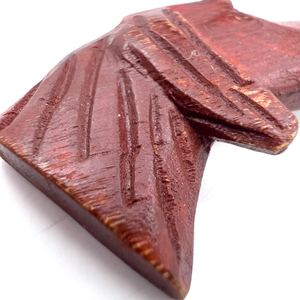 lot 248 image: Hand Crafted Dog Profile Wood Brooch. Red Wood Stain