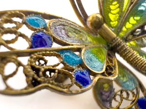 lot 249 image: ALIOTO ADRIANA Vintage Cannetille Butterfly With Plique A Jour Enamel, 800 Silver Brooch.