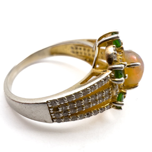 lot 186 image: Stauer Opal, CZ & Green Highlight Gems, Yellow Sterling Silver Ring. Opal Likely Ethiopian