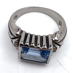 lot 187 image: Antiqued Detail, Blue Topaz Nickel Plated Sterling Silver R, Set With Blue Topaz (Presumed).