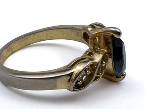 lot 236 image: Esposito Blue Marquise Center Yellow 14k-HGE Ring. Size 8 - 8.25.