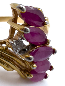 lot 240 image: Unknown Maker, Ruby And CZ Yellow Base Metal Ring. Size 8 - 8.25.
