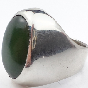 lot 13 image: Nephrite Jade Sterling Silver Ring, Set With Nephrite Jade. Size 9.5 - 9.75.