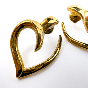 lot 215 image: Monet Yellow Plated Metal Post Back Pierced Earrings. Stylized Open Heart