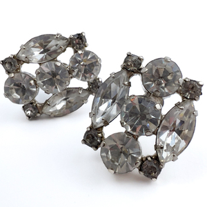 lot 217 image: Unknown Maker, White Metal Non Pierced, Screw-Back Earrings. Large Rhinestone Panels.