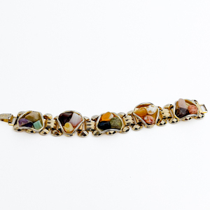 lot 172 image: Pebble link, Yellow Base Metal Bracelet. Links Have Tumbled Semi-Precious Stones Set.