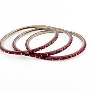 lot 175 image: Trio of Slip-On Bangle Bracelets. Enameled (Resin). Central Row Of Beads Embedded Into The Enamel.