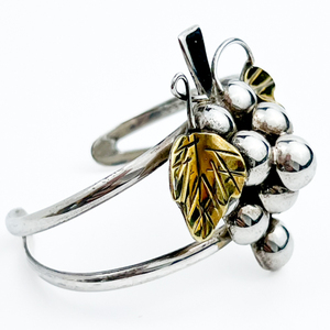 lot 177 image: Taxco, Mexico Grape And Leaf Sterling Silver And Brass Cuff Bracelet.
