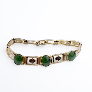 lot 227 image: Nephrite jade, Unknown Maker, Yellow Base Metal Bracelet.