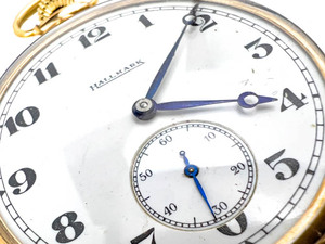 lot 2 image: ANTIQUE (approx 1916) Hallmark Open Pace 17J Yellow Gold Filled Mechanical Pocket Watch. Working