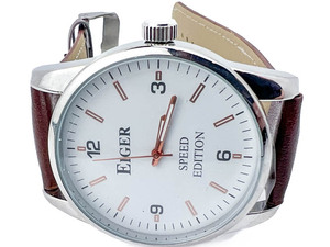 lot 19 image: Mens Eiger Speed Edition White dial and rose colored markers stainless Quartz watch. New Battery