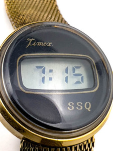 lot 28 image: Ladys Timex SSQ Yellow Stainless SteelBase Metal Digital Watch. New Battery Installed