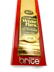 lot 44 image: NOS Mens Brite Wide-Flex, VINTAGE NOS #B-59Yellow stainless steel Stretch Watch Band .