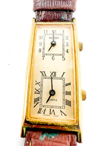 lot 84 image: Ladys Medana Dual Dial yellow Quartz Analog watch. New Battery Installed