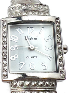 lot 85 image: Ladys Accutime Vivani, Rhinestone set Fashion cuff white Quartz Analog watch. New Battery