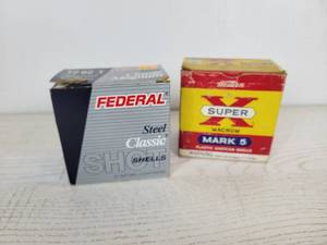 lot 594 image: 25 Rounds of Federal 3 1-14 oz. T Shot Shells and 25 Rounds of Western SuperX 3 1-78 oz. 4 Shot Shells