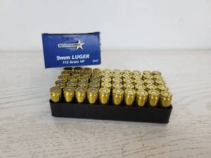 lot 603 image: 100 Rounds of 9mm Luger 115 Grain Hollow Point Cartridges