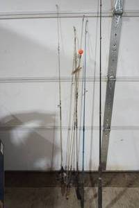 Various Fishing Rods and Reels with holders