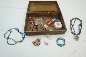 Carved Jewelry Box with Costume Jewelry