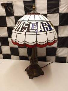 lot 445 image: Stained Glass Nascar Lamp