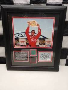 lot 813 image: Autographed Carl Edwards Photograph with Race Used Tire & Flag