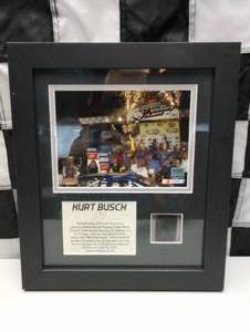 lot 813A image: Kurt Busch Framed Picture & Race Used Tire