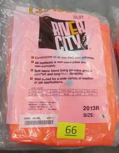 lot 66 image: Two size Large 42-44 Blaze Orange Rain Suits