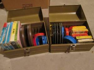 lot 130 image: Pair of metal boxes containing reel to reel