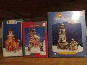 lot 158 image: Christmas light up village and lighthouse decor