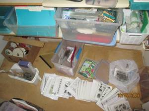 lot 262 image: Totes boxes and bags overflowing with craft supplies