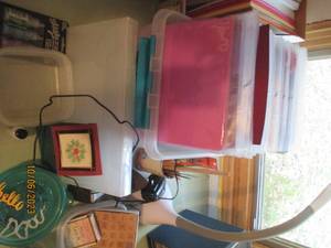 lot 277 image: Storage tote loaded with craft supplies