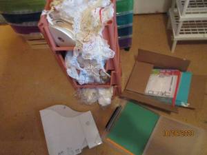lot 289 image: Stackable storage Bins packed with, you guessed it, craft supplies