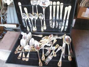 lot 22 image: plated silverware and serving pieces