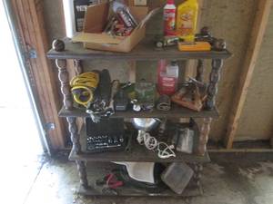 lot 225 image: 4-tier wood shelf and its contents