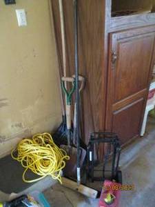 lot 413 image: Corner lot with shovels, rakes, rop...
