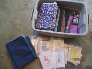 lot 448 image: Covered tote of assorted fabrics an...