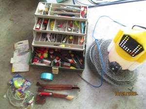 lot 488 image: Green Plano tacklebox full of assor...