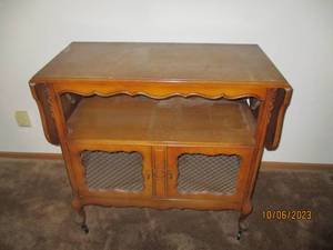 lot 373 image: Solid Wood rolling Buffet cabinet w...