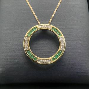 Eternity Circle Natural Emerald & Diamond Floating Pendant Necklace Yellow Gold $1999 Retail VIDEO