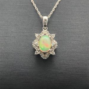 Oval White Opal Solitaire & Diamond Flower Cluster Drop Pendant Necklace in 14k White Gold $1,599 Retail VIDEO