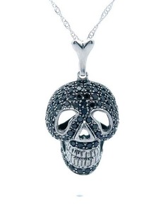 Fancy Black Diamond Micro Pave Skull Pendant Necklace in 18k White Gold $3,200 Retail VIDEO